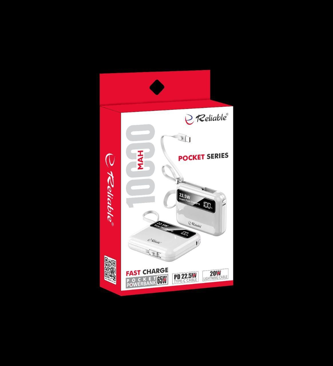 rbl pb 106 reliable 10000mah power bank | 22.5w fast charging | built in type c & lightning cables